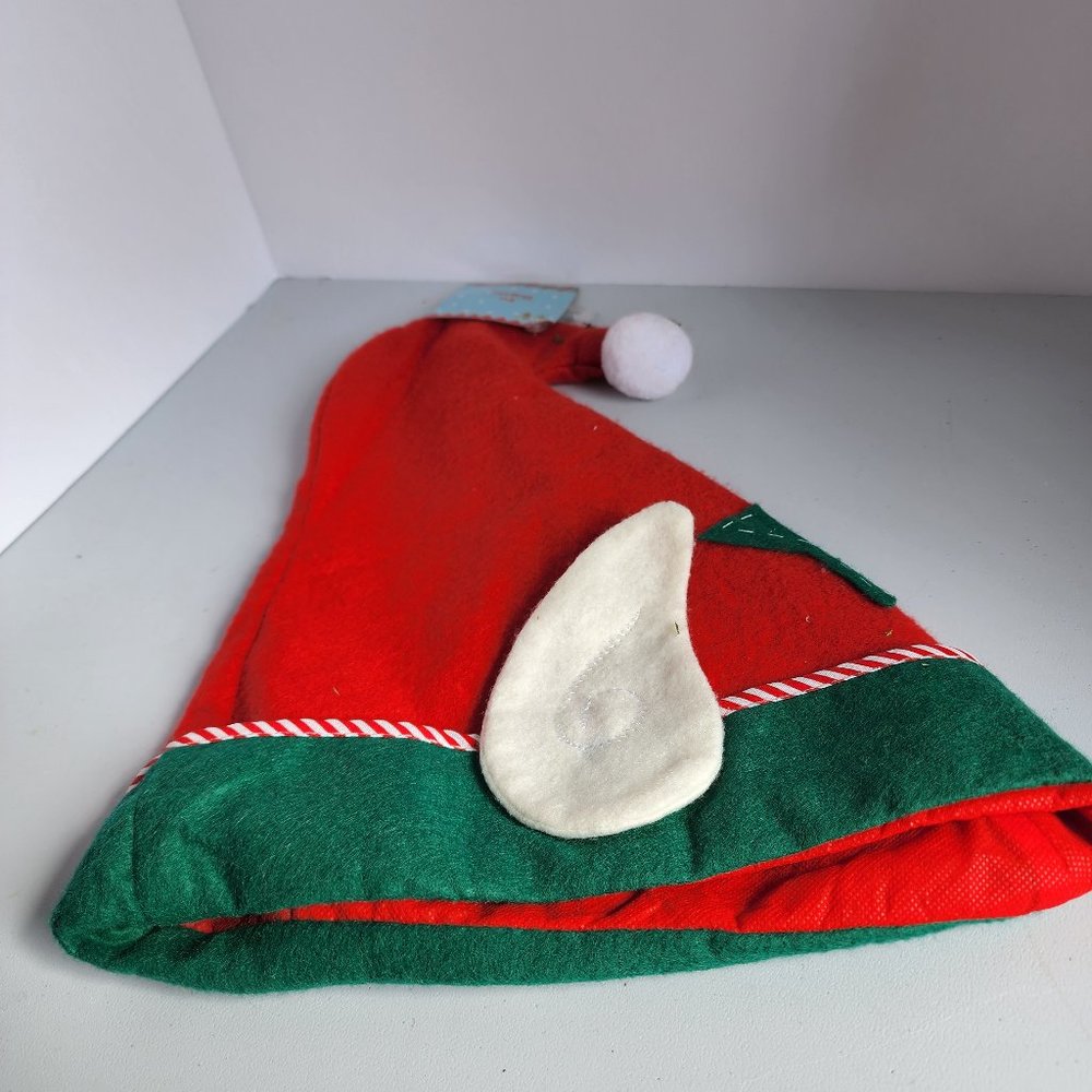 Red Felt Elf Hat with Green Trim and Star